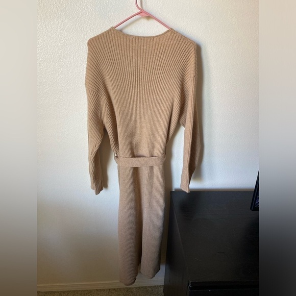 Amadi Anthropologie Women’s Alma Cozy Cardigan Ribbed Belted Tan Size L - Picture 4 of 10